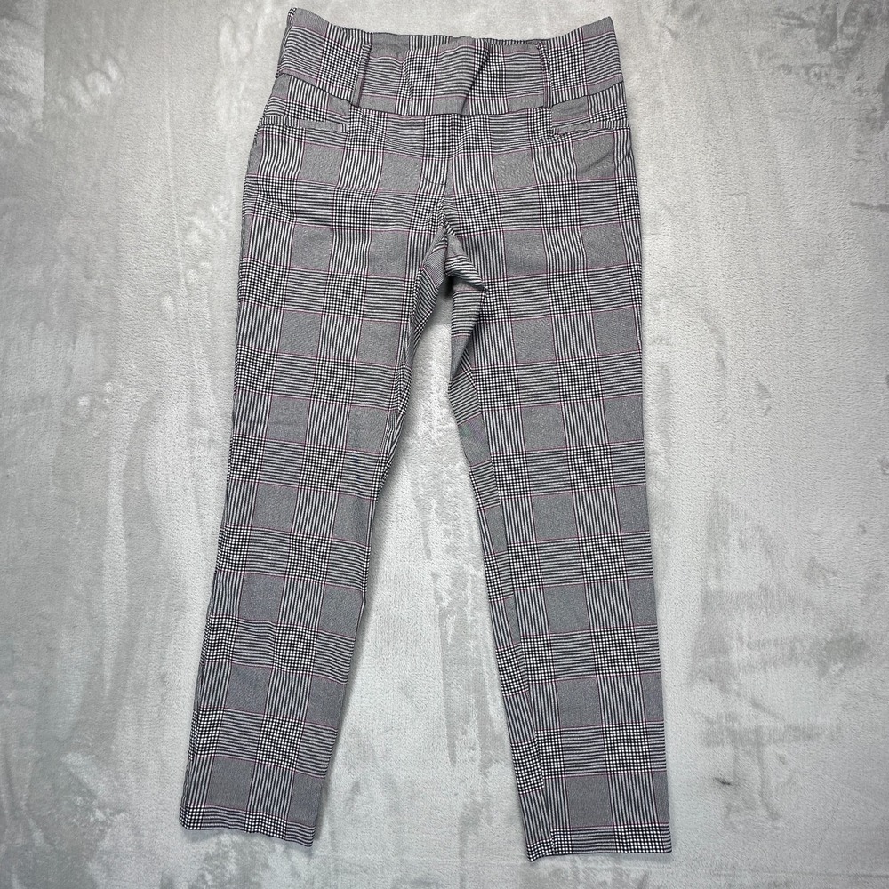 Flirtatious Pants Womens Large Gray Plaid Rayon Flat Front Stretch Skinny Leg